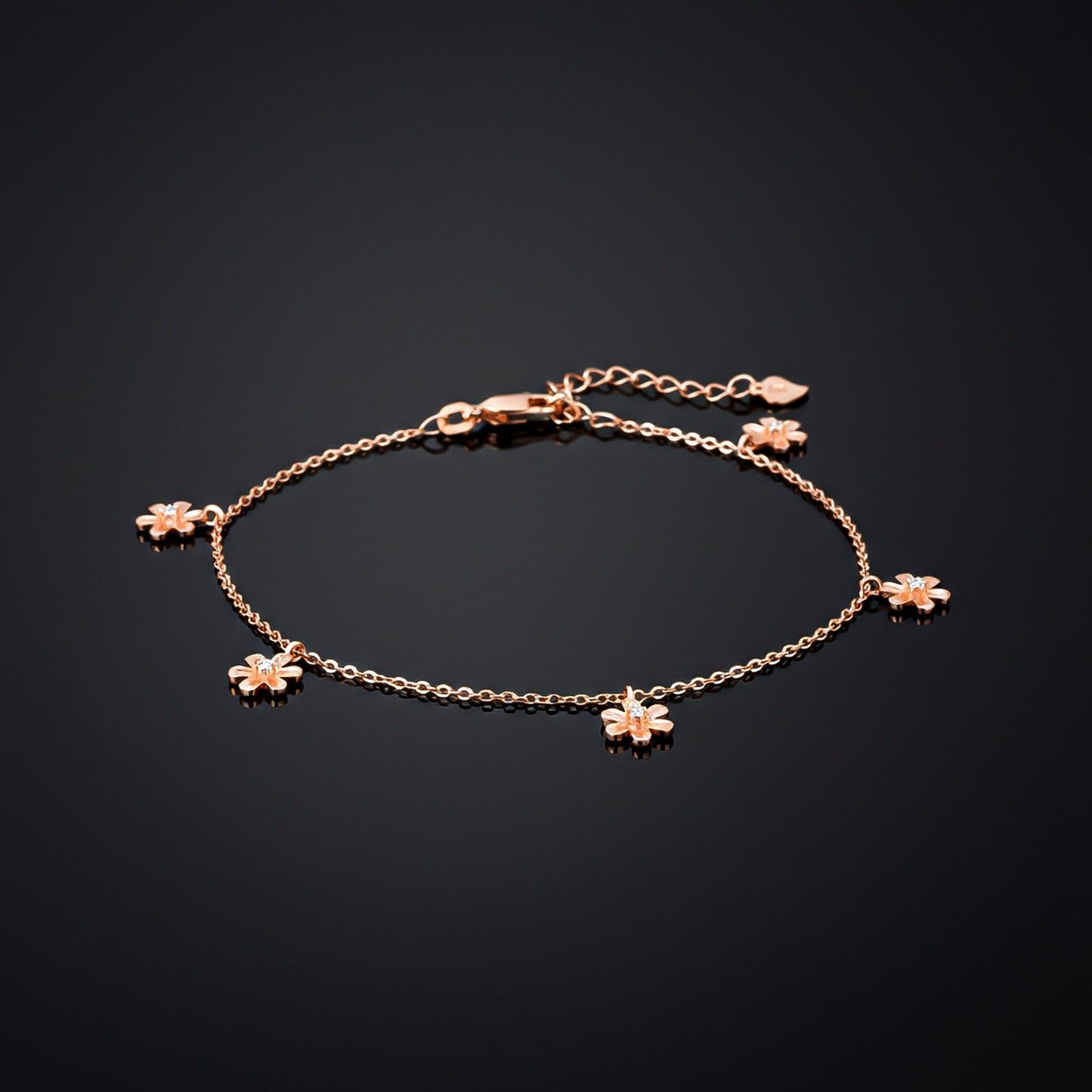 Rose Gold Flowers Charm Anklet
