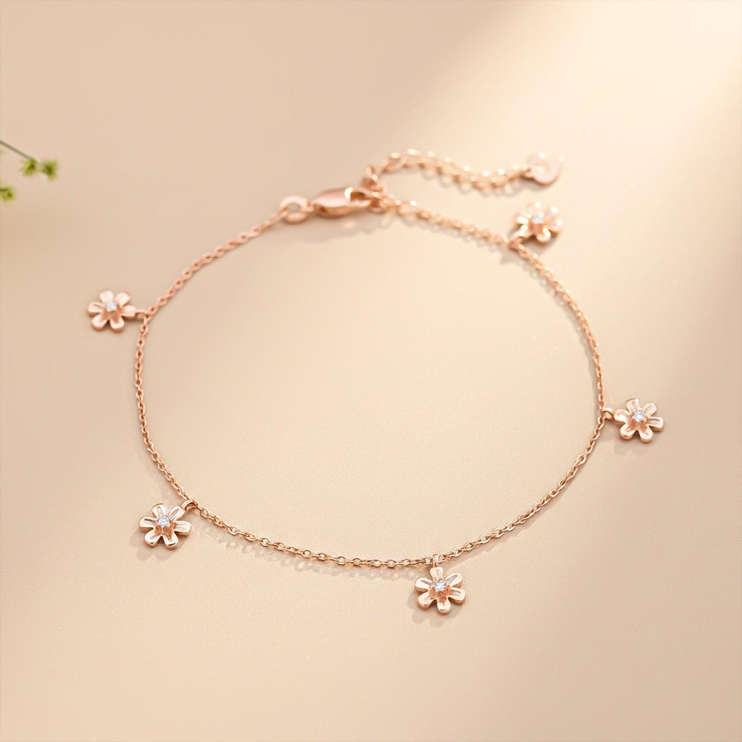 Rose Gold Flowers Charm Anklet