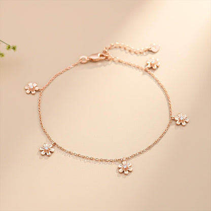 Rose Gold Flowers Charm Anklet