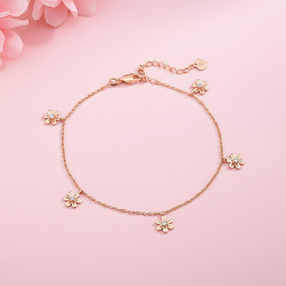 Rose Gold Flowers Charm Anklet