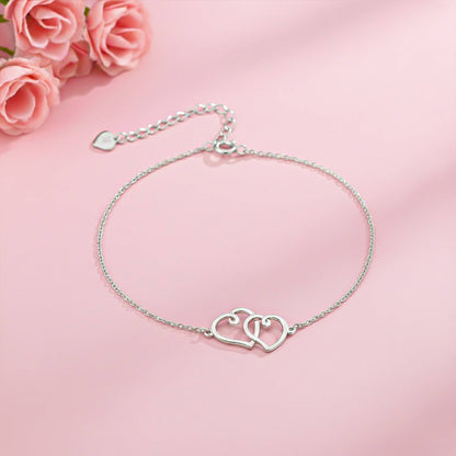 Silver Twin Heart Anklet