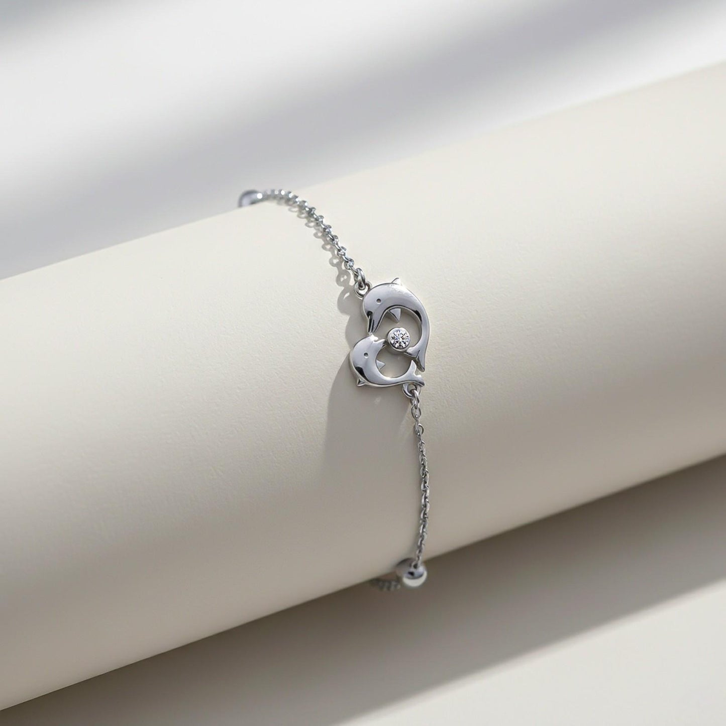 Silver Dolphin Heart Love Anklet