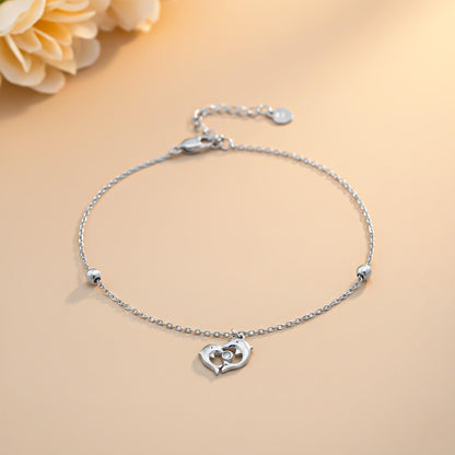 Silver Dolphin Heart Love Anklet