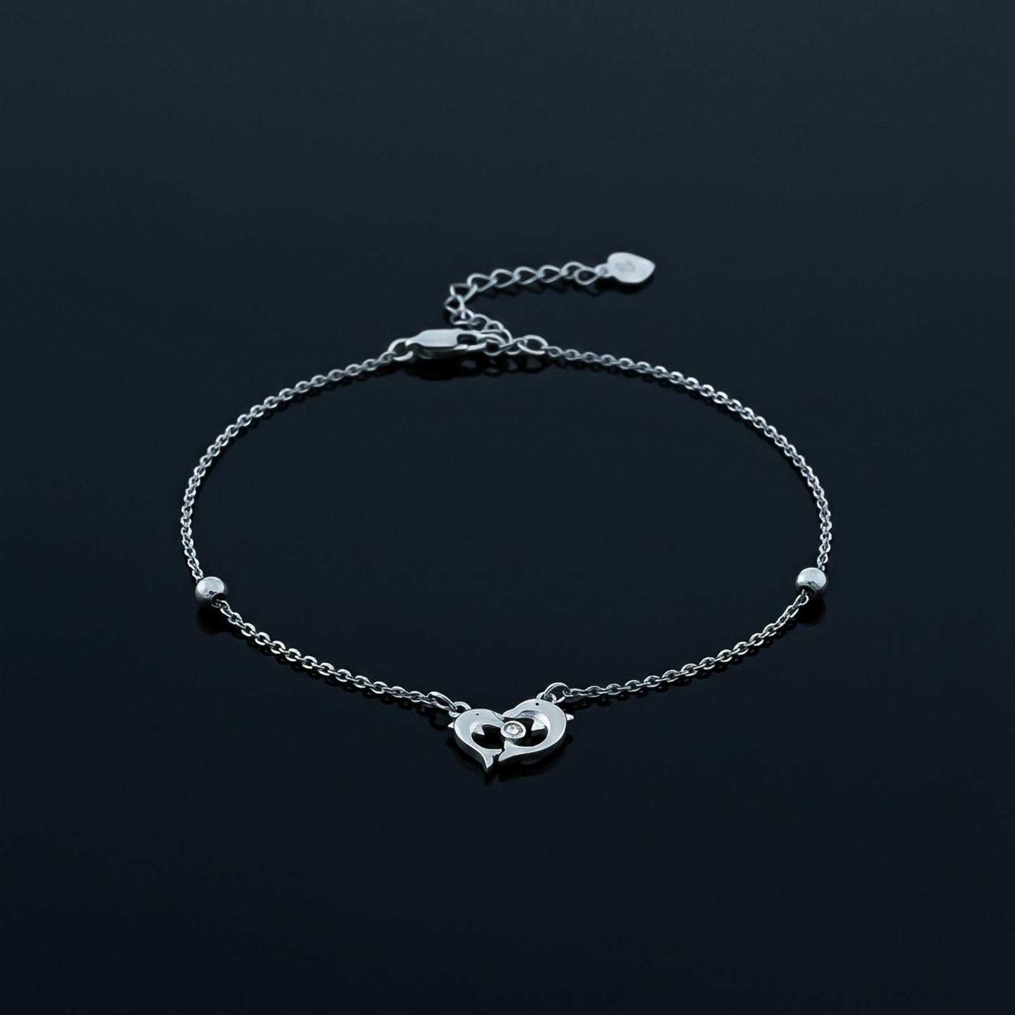 Silver Dolphin Heart Love Anklet