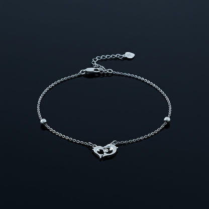 Silver Dolphin Heart Love Anklet