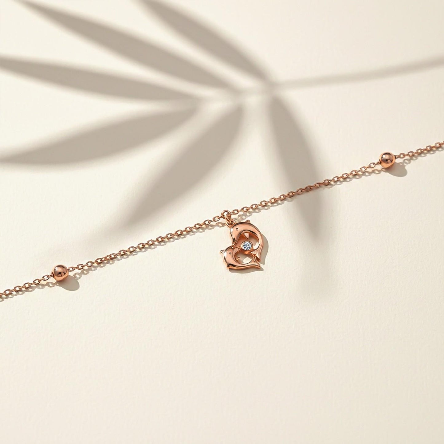 Rose Gold Dolphin Heart Love Anklet