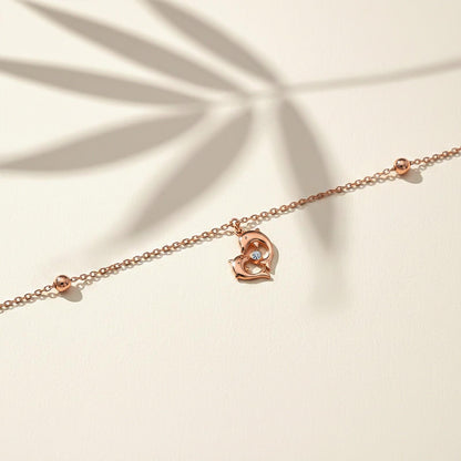 Rose Gold Dolphin Heart Love Anklet