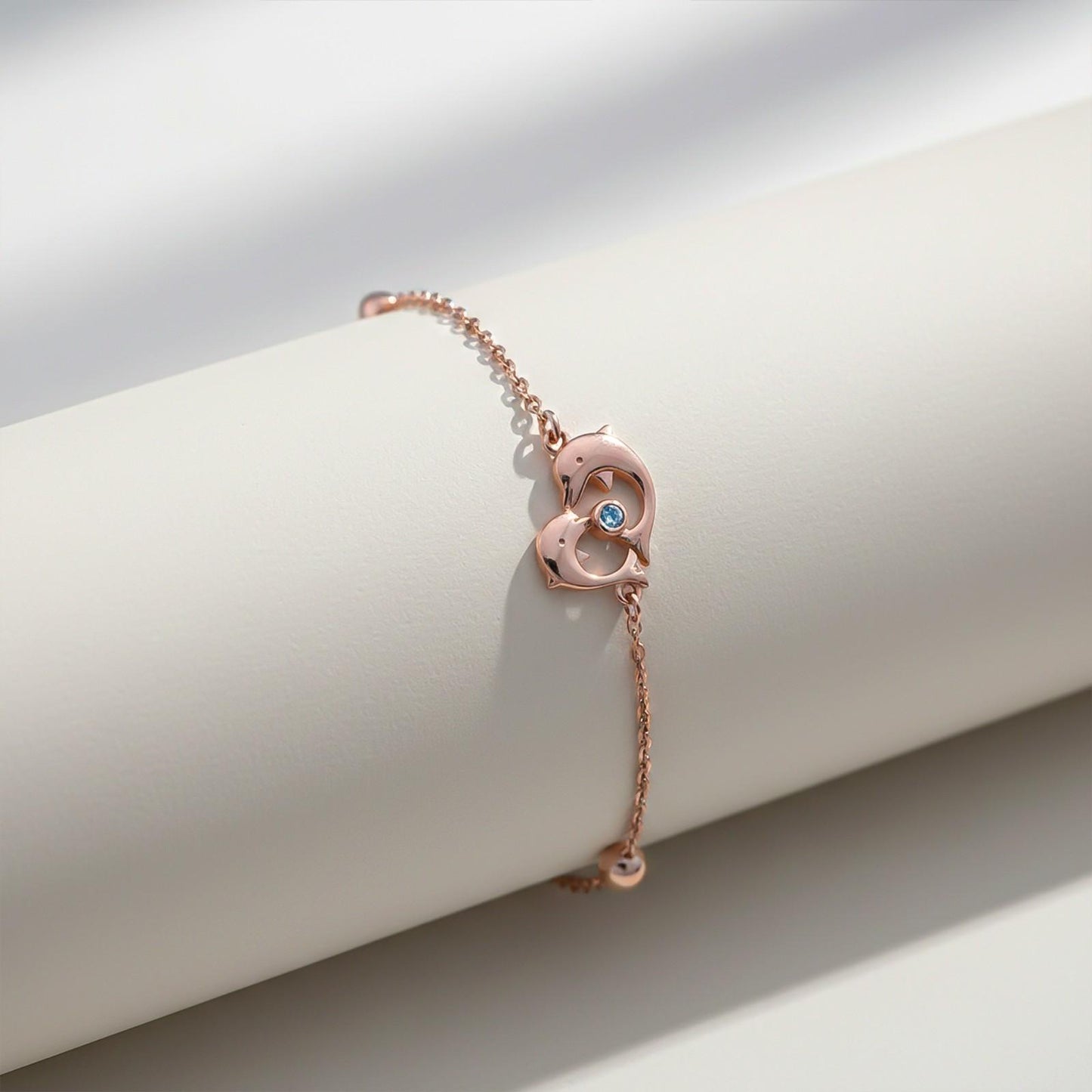 Rose Gold Dolphin Heart Love Anklet