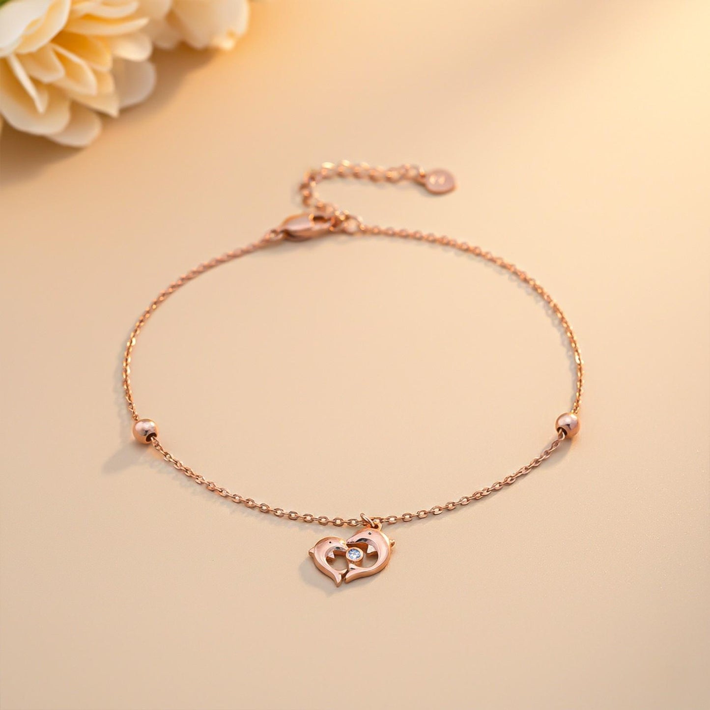 Rose Gold Dolphin Heart Love Anklet