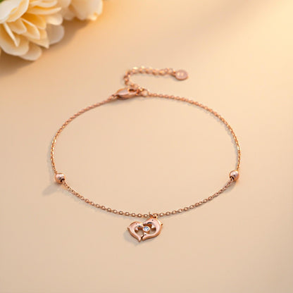Rose Gold Dolphin Heart Love Anklet