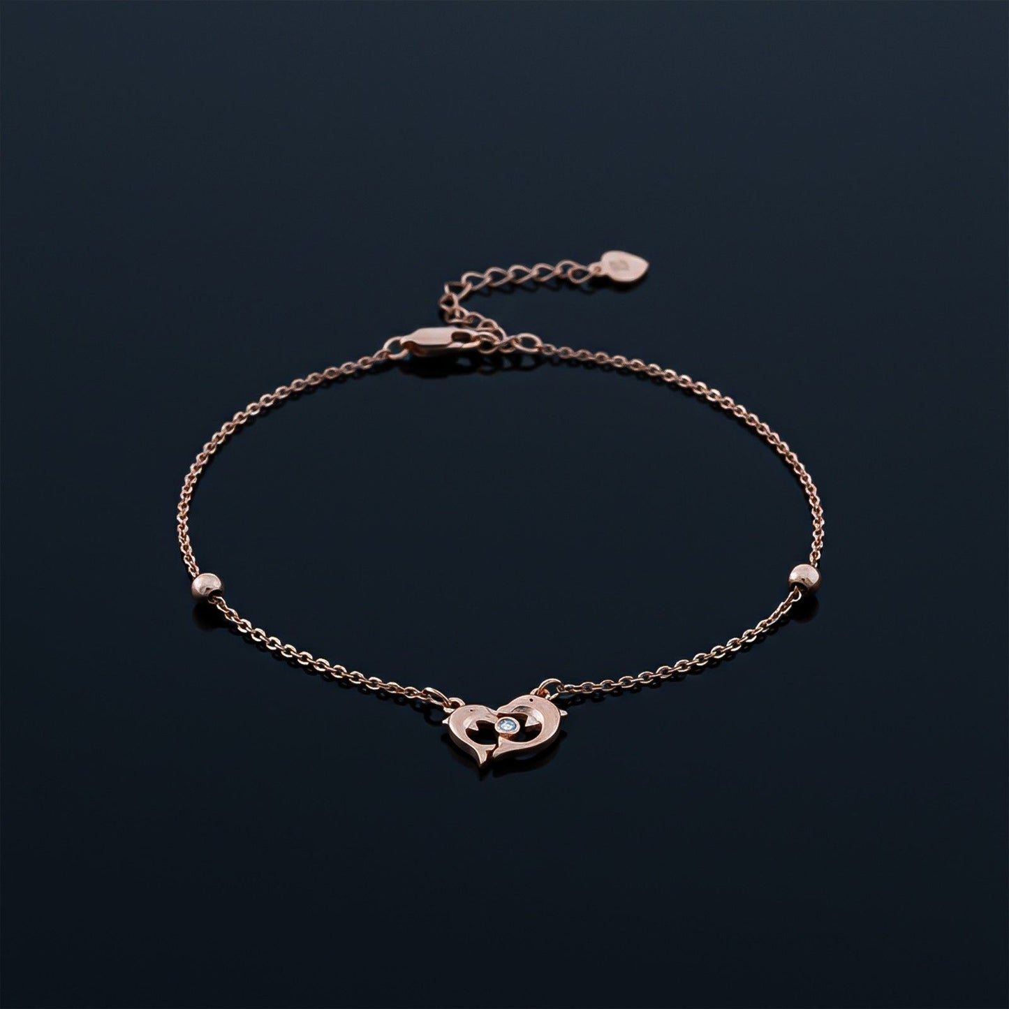Rose Gold Dolphin Heart Love Anklet