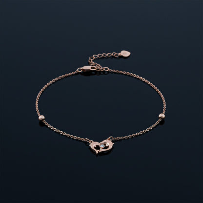 Rose Gold Dolphin Heart Love Anklet