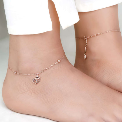 Rose Gold Dolphin Heart Love Anklet