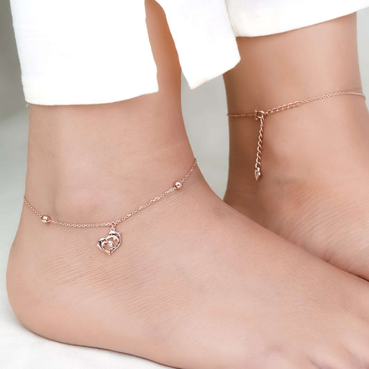 Rose Gold Dolphin Heart Love Anklet