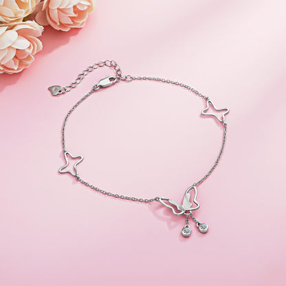 Silver Butterfly Charm Anklet