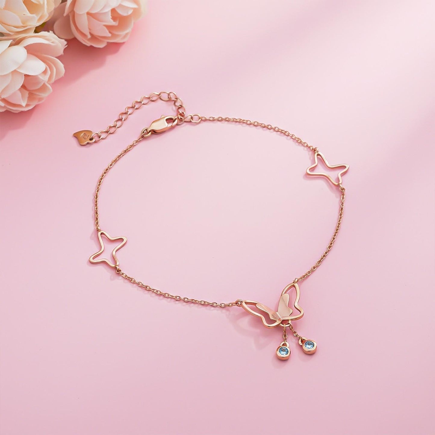 Rose Gold Butterfly Charm Anklet