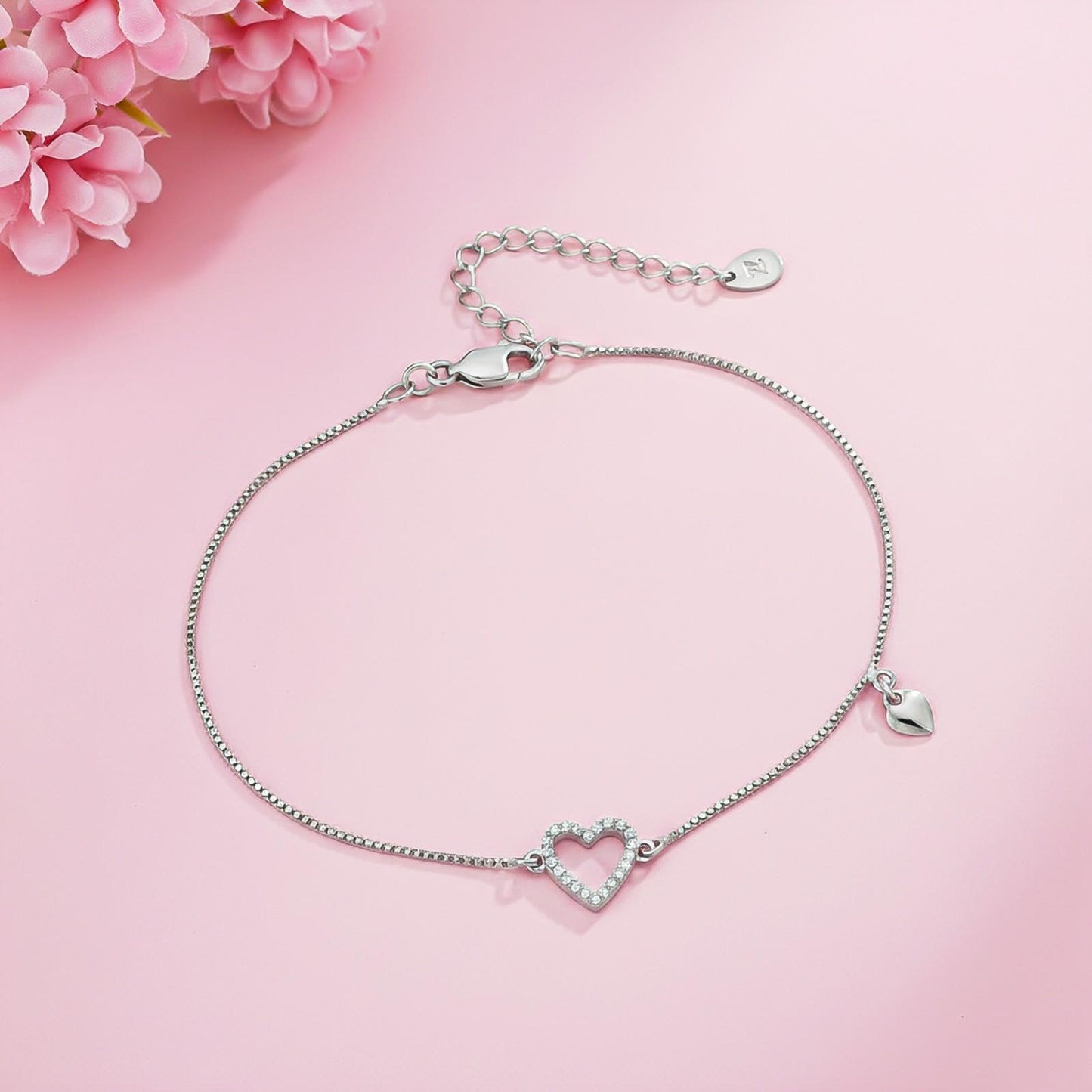 Silver Lovely Heart Charm Anklet
