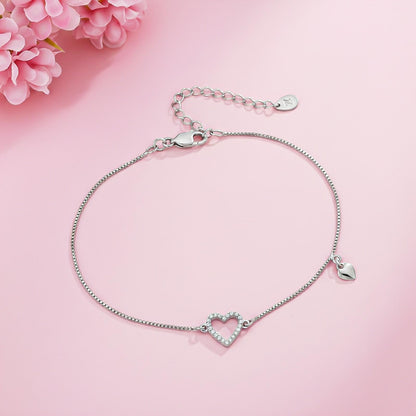 Silver Lovely Heart Charm Anklet