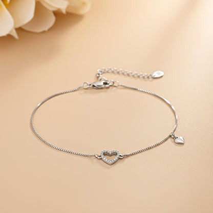 Silver Lovely Heart Charm Anklet