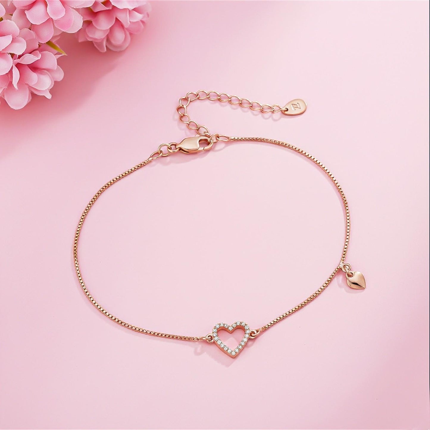 Rose Gold Lovely Heart Charm Anklet