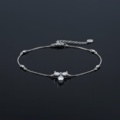Silver Heart Teardrop Bow Anklet
