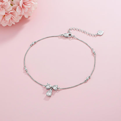Silver Heart Teardrop Bow Anklet