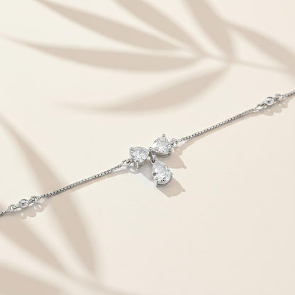 Silver Heart Teardrop Bow Anklet