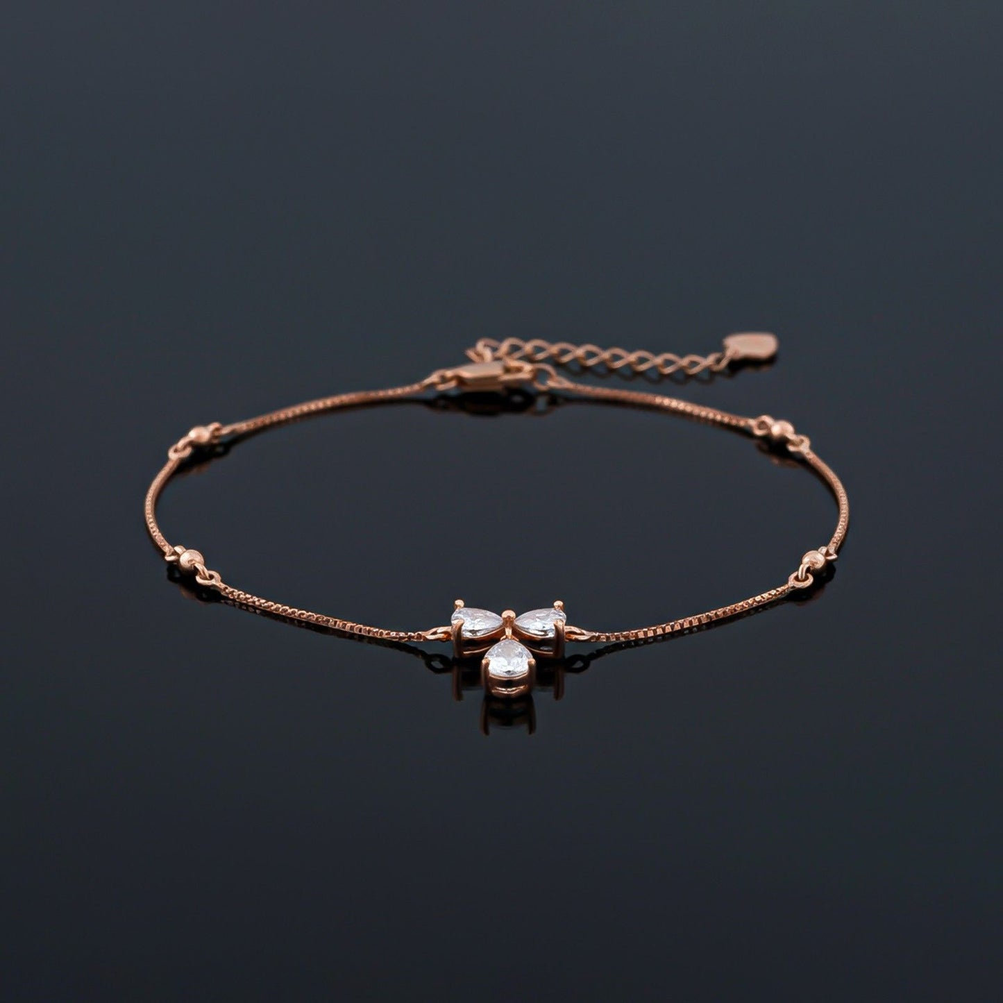 Rose Gold Heart Teardrop Bow Anklet