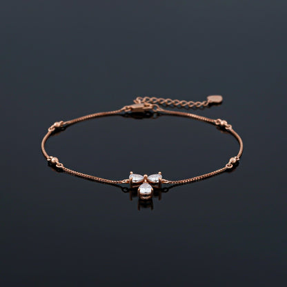 Rose Gold Heart Teardrop Bow Anklet