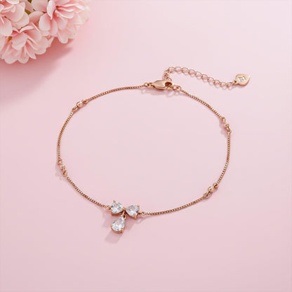 Rose Gold Heart Teardrop Bow Anklet
