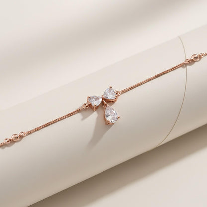Rose Gold Heart Teardrop Bow Anklet