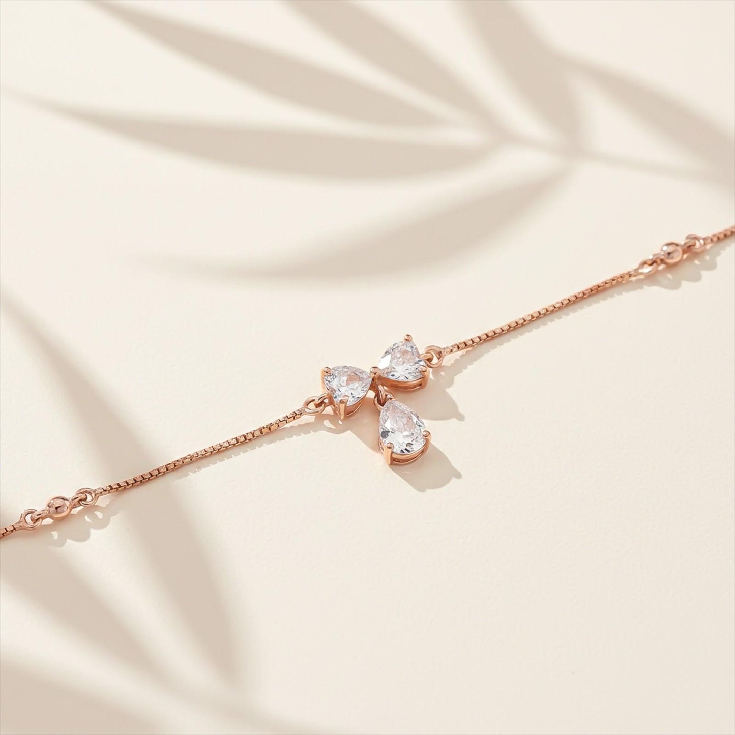 Rose Gold Heart Teardrop Bow Anklet