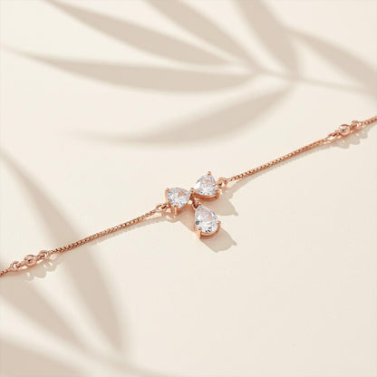 Rose Gold Heart Teardrop Bow Anklet