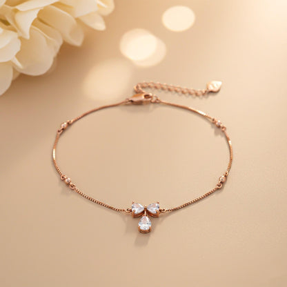 Rose Gold Heart Teardrop Bow Anklet