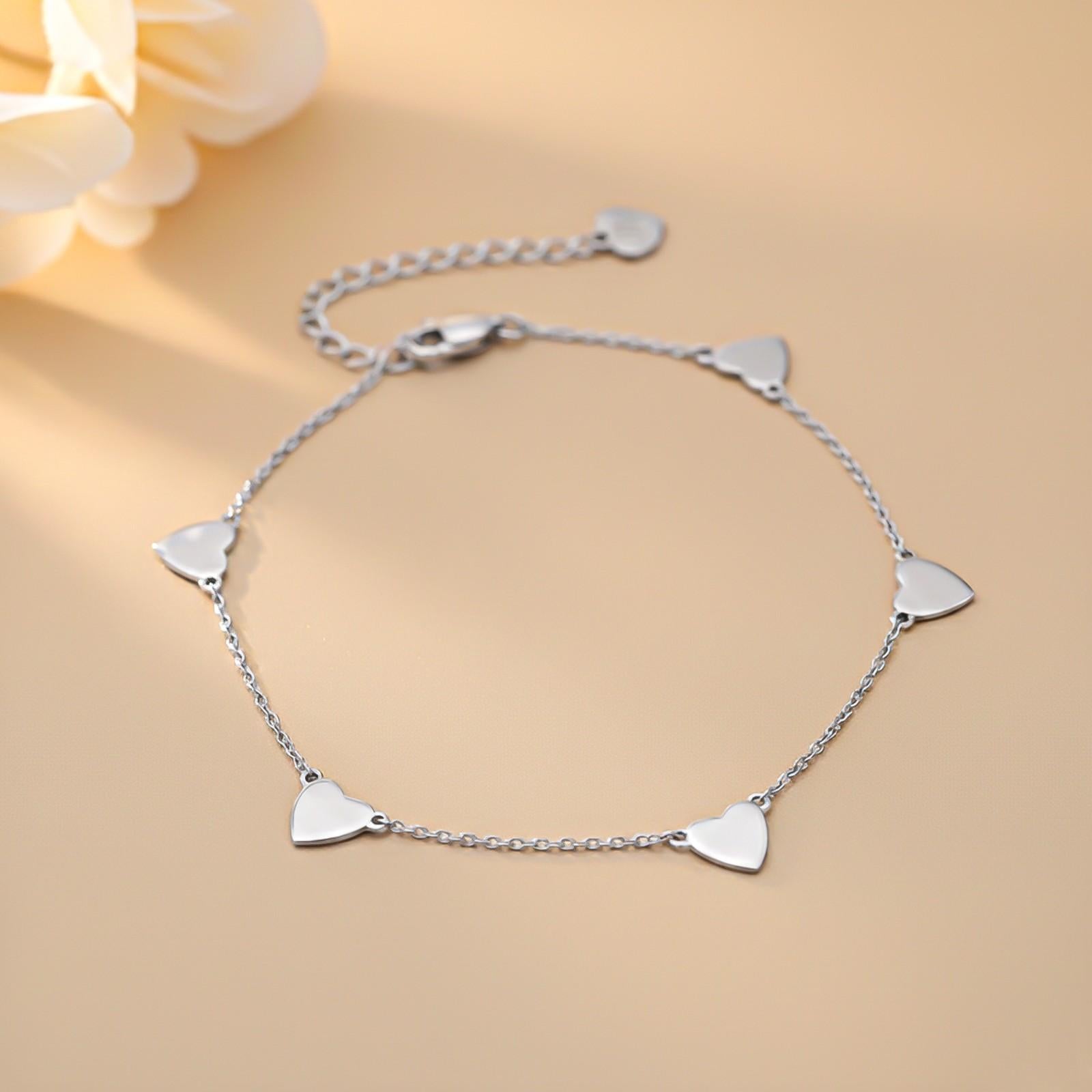 Silver 5 Hearts Dazzling Anklet