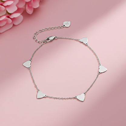 Silver 5 Hearts Dazzling Anklet
