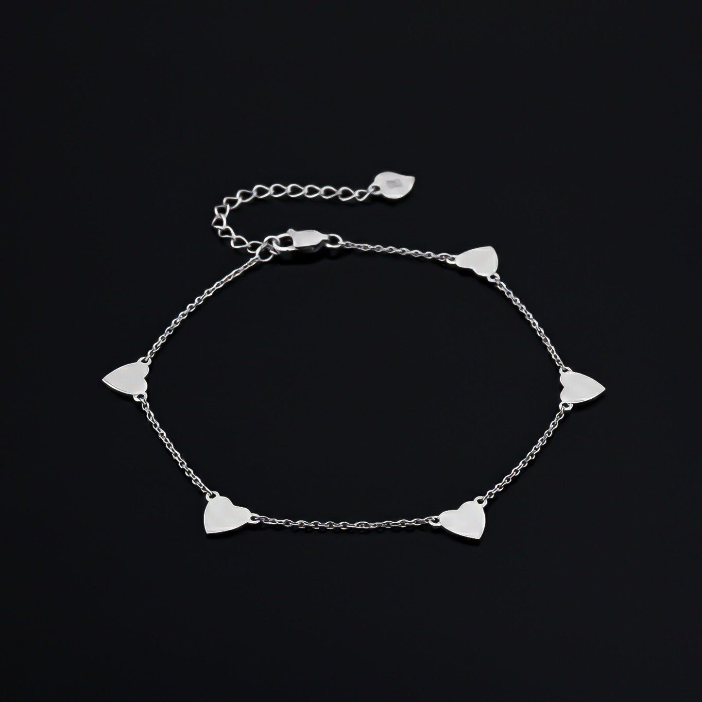 Silver 5 Hearts Dazzling Anklet