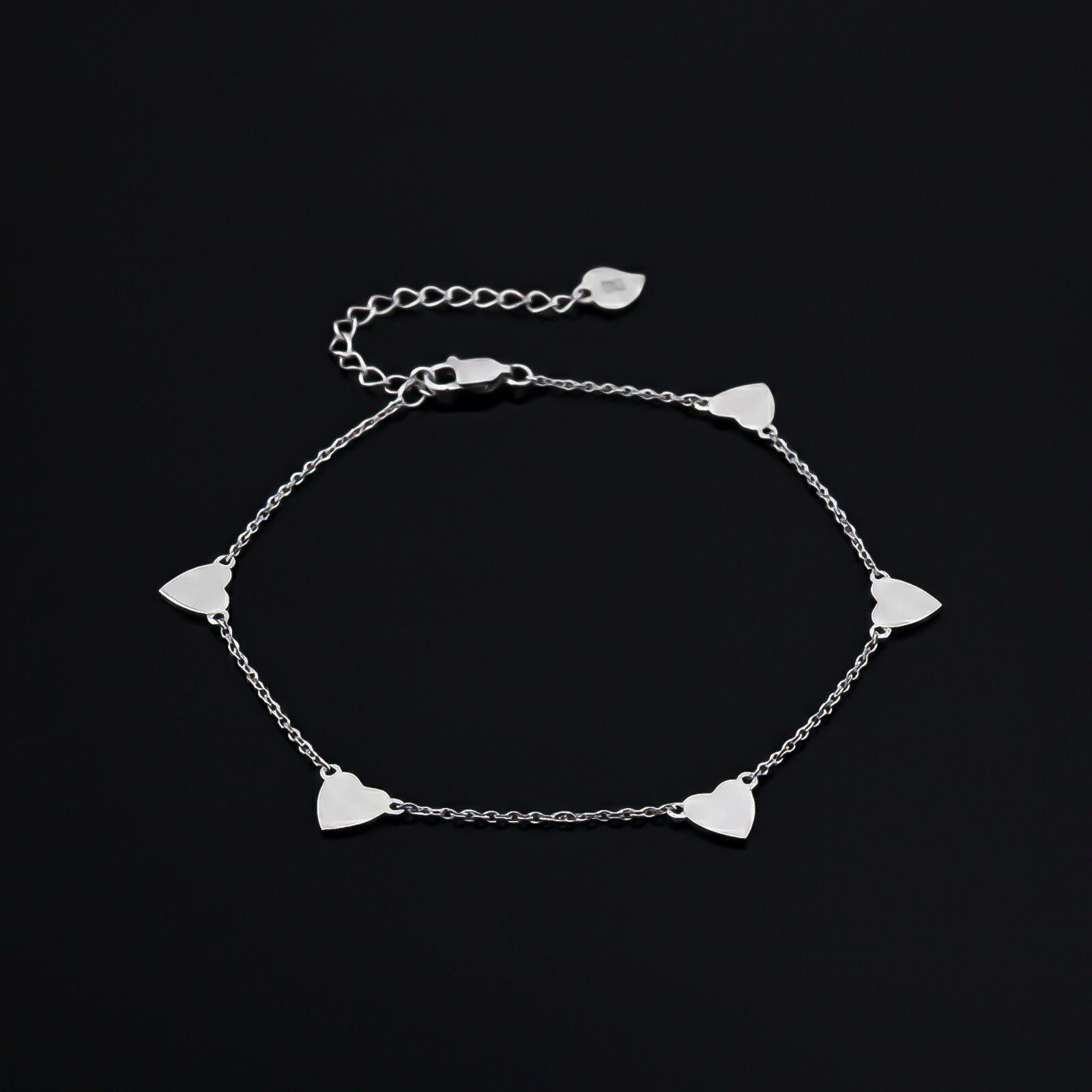 Silver 5 Hearts Dazzling Anklet