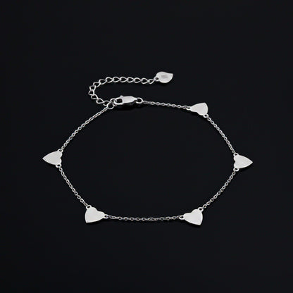 Silver 5 Hearts Dazzling Anklet