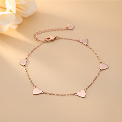 Rose Gold 5 Hearts Dazzling Anklet