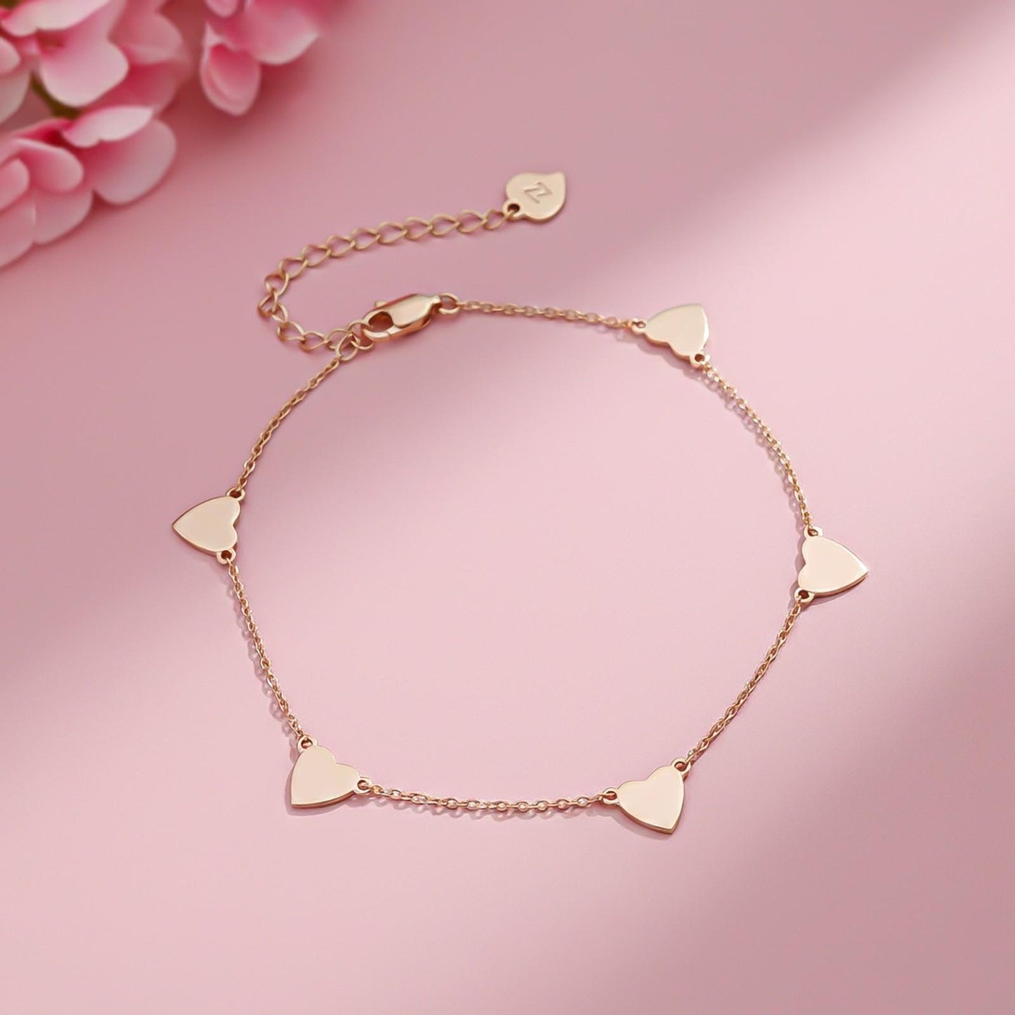 Rose Gold 5 Hearts Dazzling Anklet