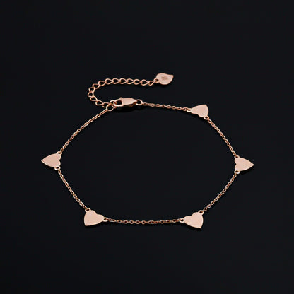 Rose Gold 5 Hearts Dazzling Anklet