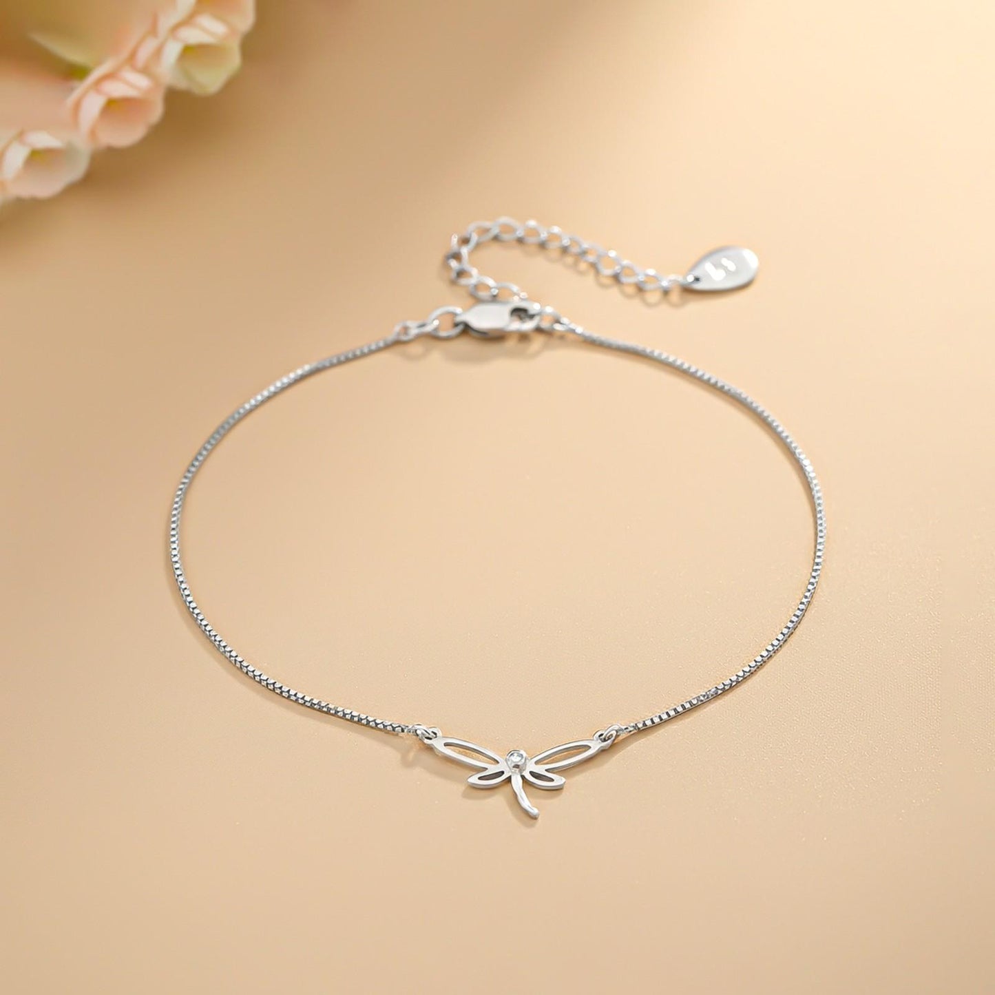 Silver Dragonfly Charm Anklet