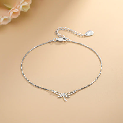 Silver Dragonfly Charm Anklet