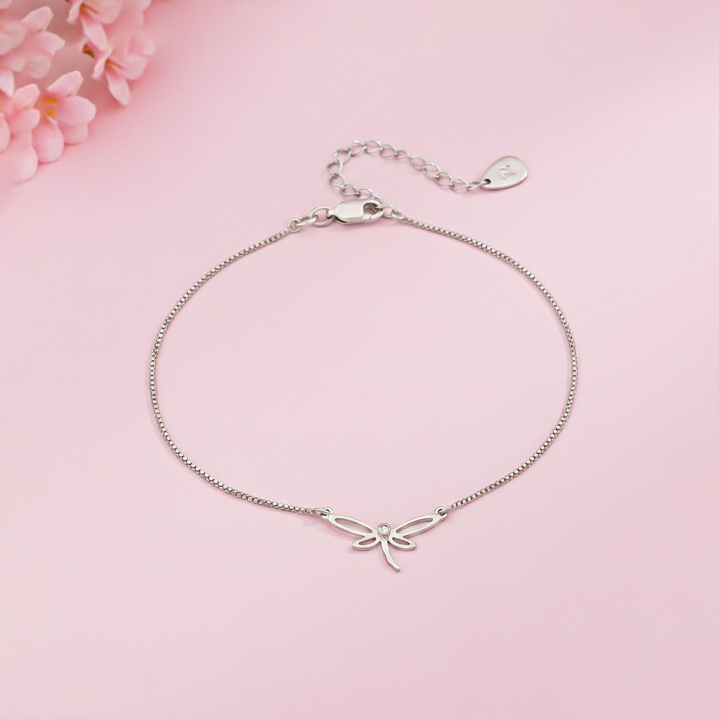 Silver Dragonfly Charm Anklet