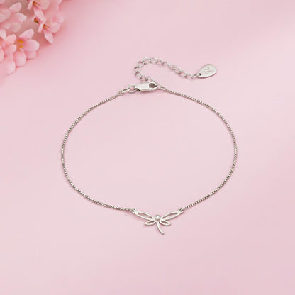 Silver Dragonfly Charm Anklet
