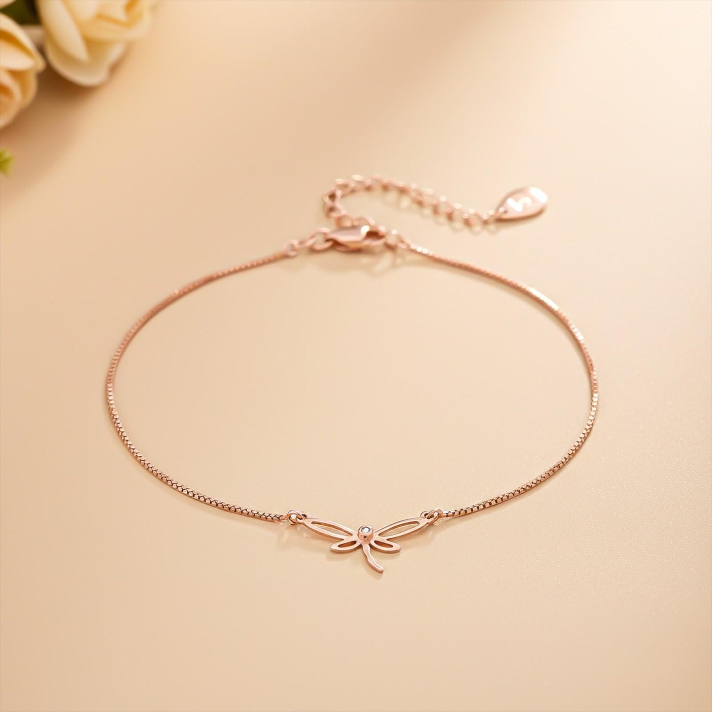 Rose Gold Dragonfly Charm Anklet