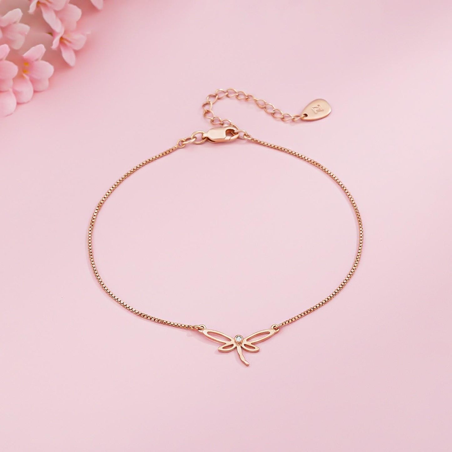 Rose Gold Dragonfly Charm Anklet