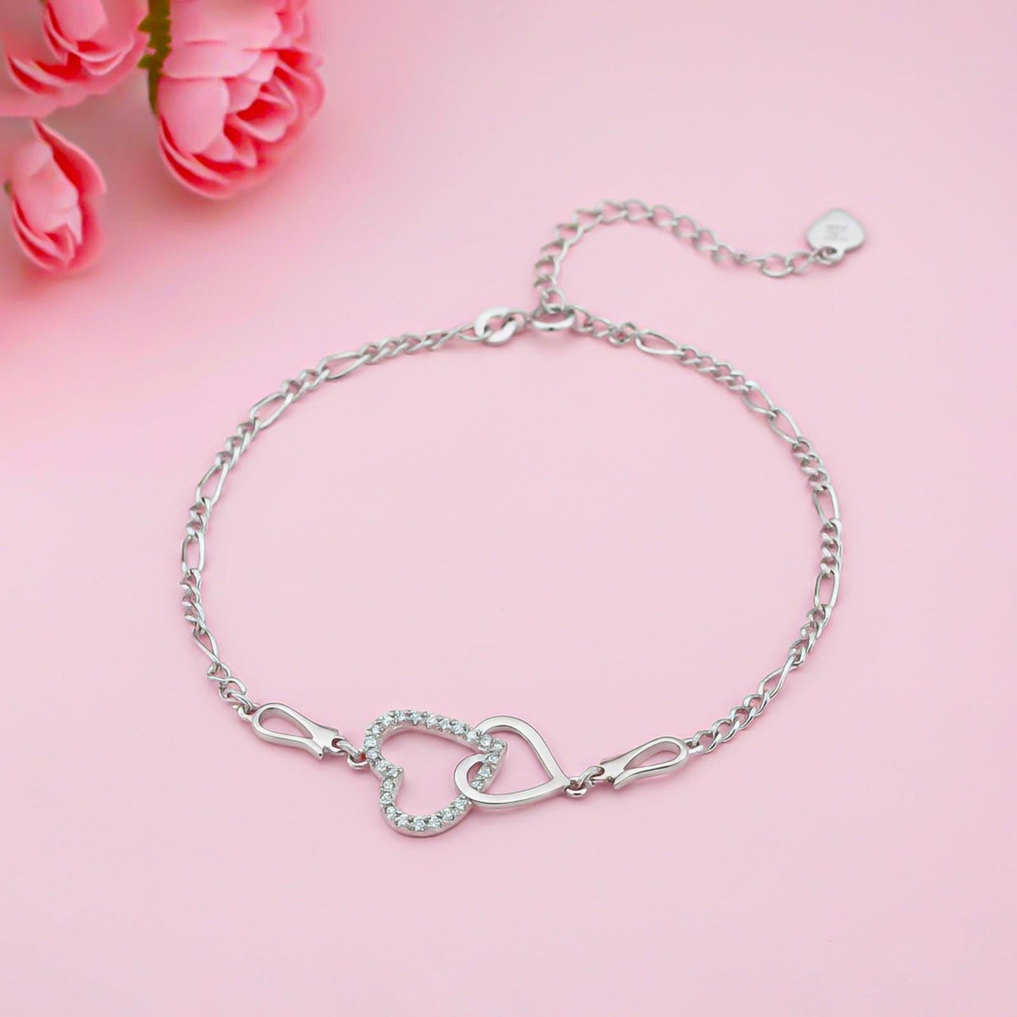 Silver Binary Heart Anklet