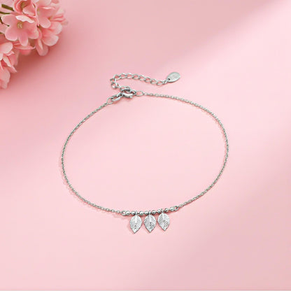 Silver Leafy Anklet For For Women